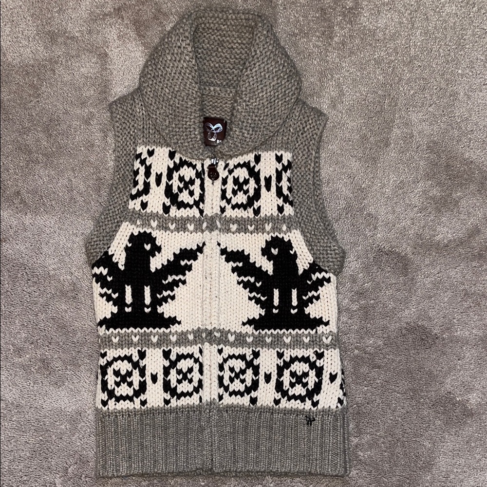 TNA beige and brown zip up Sweater Vest